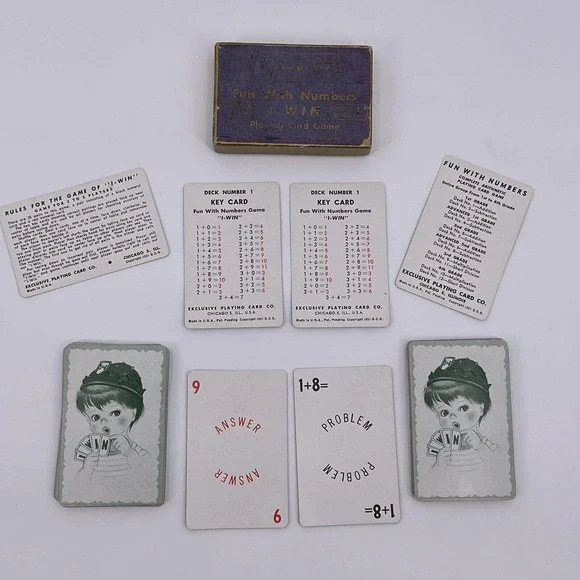 Vintage 1951 Fun with Numbers I WIN Deck Addition 1st Grade Complete Card  Game